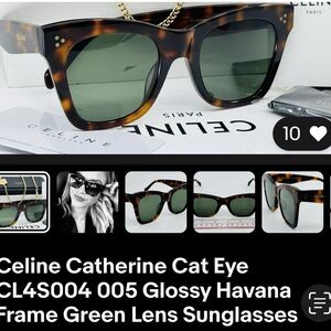 Celine Havana Cat Eye Sunglasses with Green Lenses